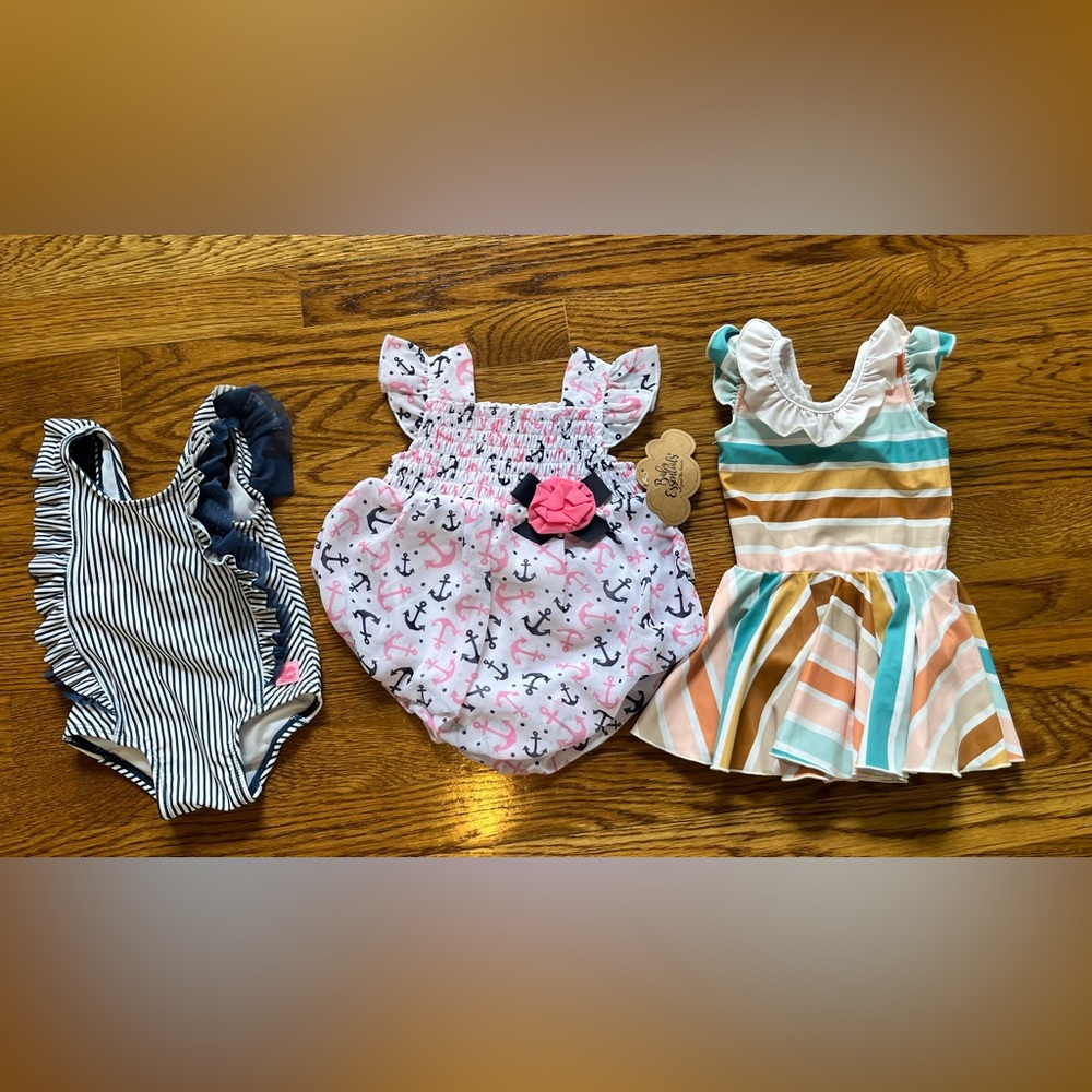 6 month swim/nautical bundle- ruffle butts, made by Molly, baby essentials